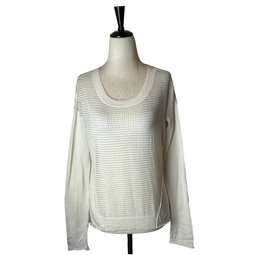 Converse One Star Ivory Mesh Front Cotton Lightweight Long Sleeve Knit Sweater S
